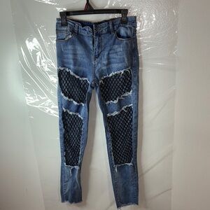 Stylish Blue Jeans with Black Accents